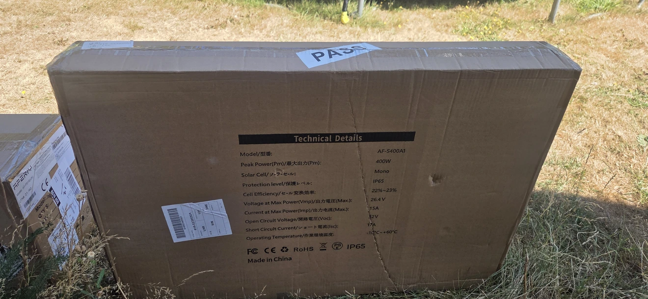 Solar Panel Box arrives first, Double boxed