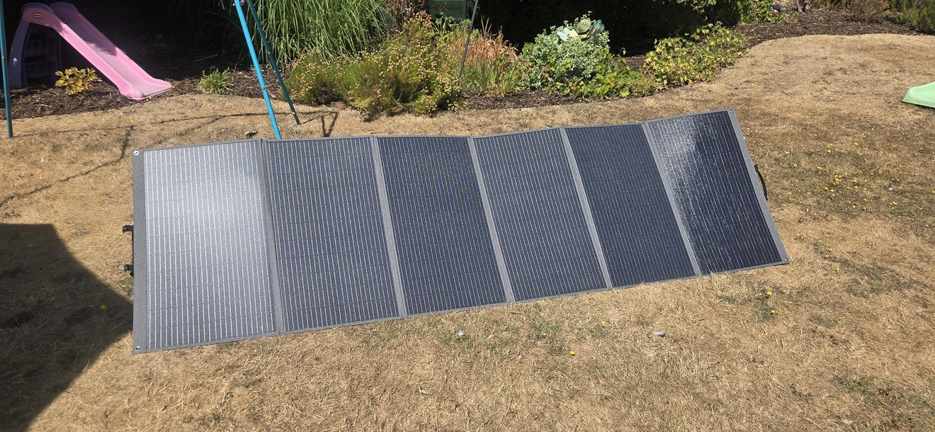Solar panel array deployed in garden